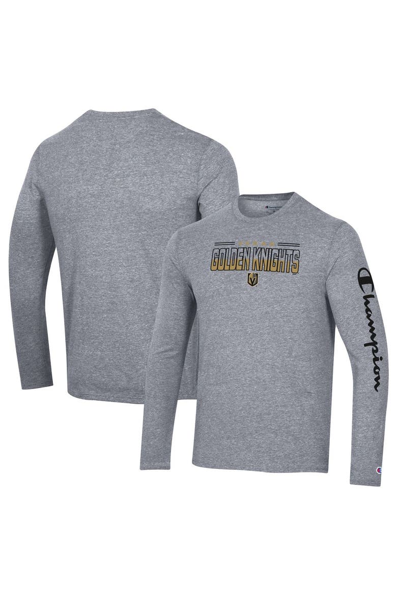 Men's Champion Heather Gray Vegas Golden Knights Tri-Blend Long Sleeve T-Shirt, Main, color, Gray