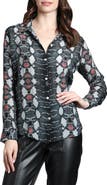 APNY Abstract Print Roll Tab Sleeve Chiffon Button-Up Shirt