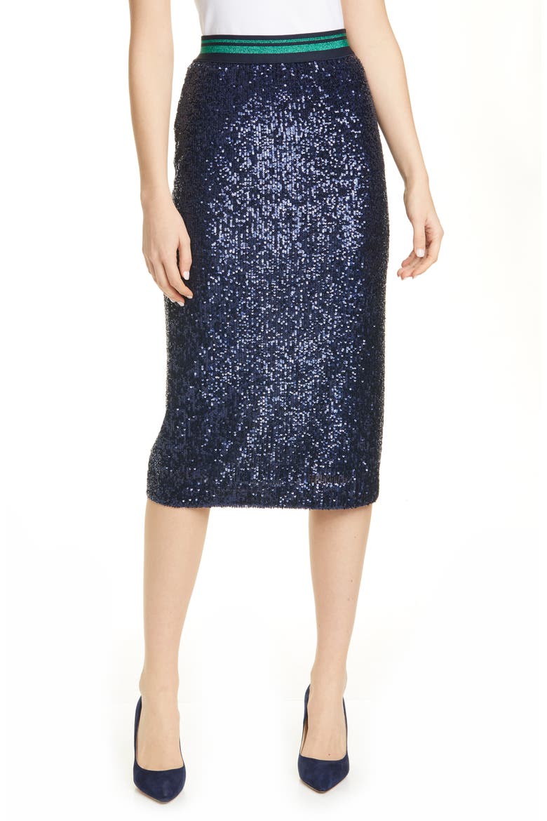 Sequin Pencil Skirt, Main, color, DK-BLUE