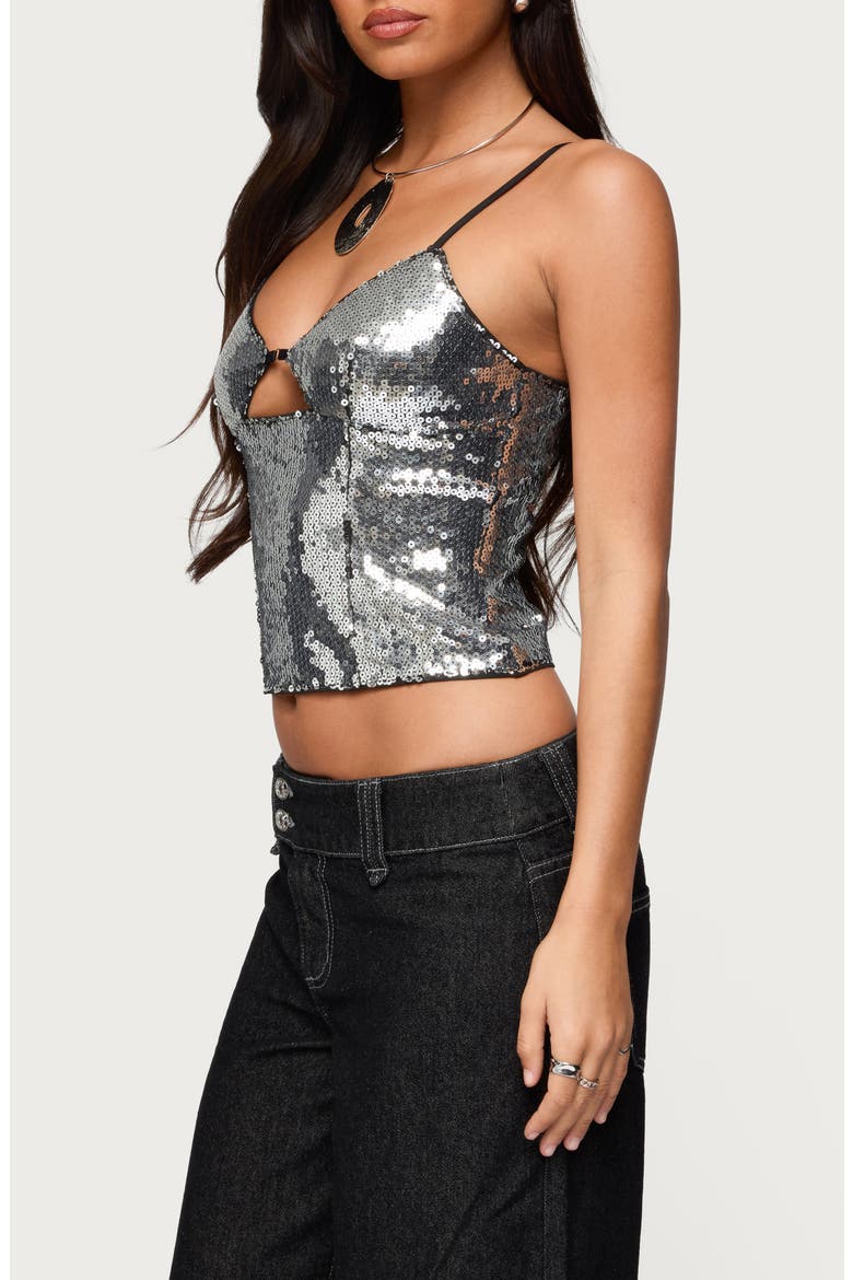 Rokko Sequin Keyhole Crop Camisole, Alternate, color, SILVER