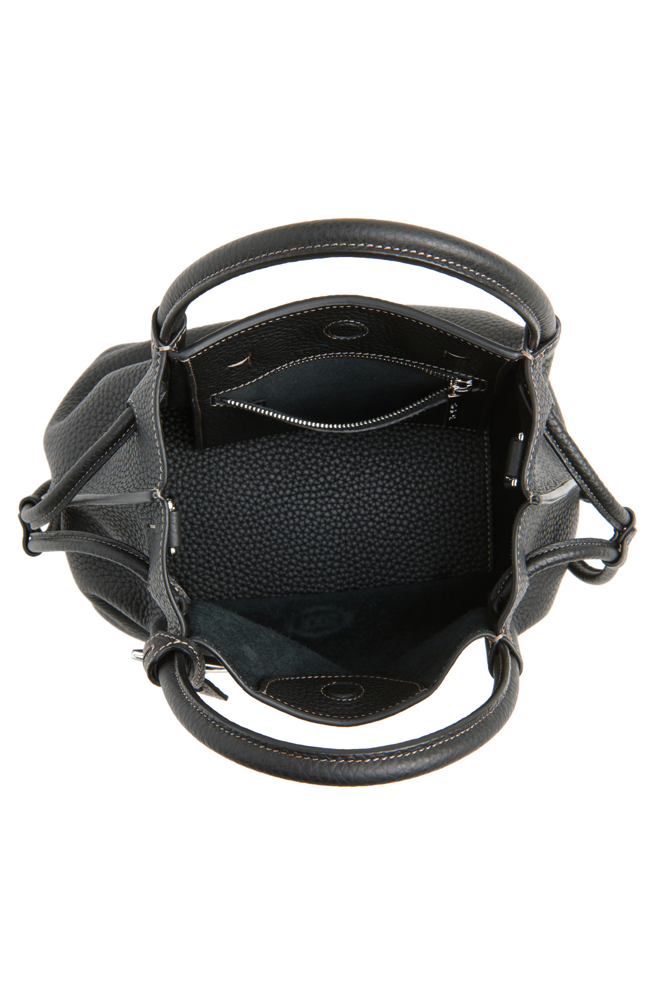 Tod's Small Buz Leather Bucket Bag, Alternate, color, Nero