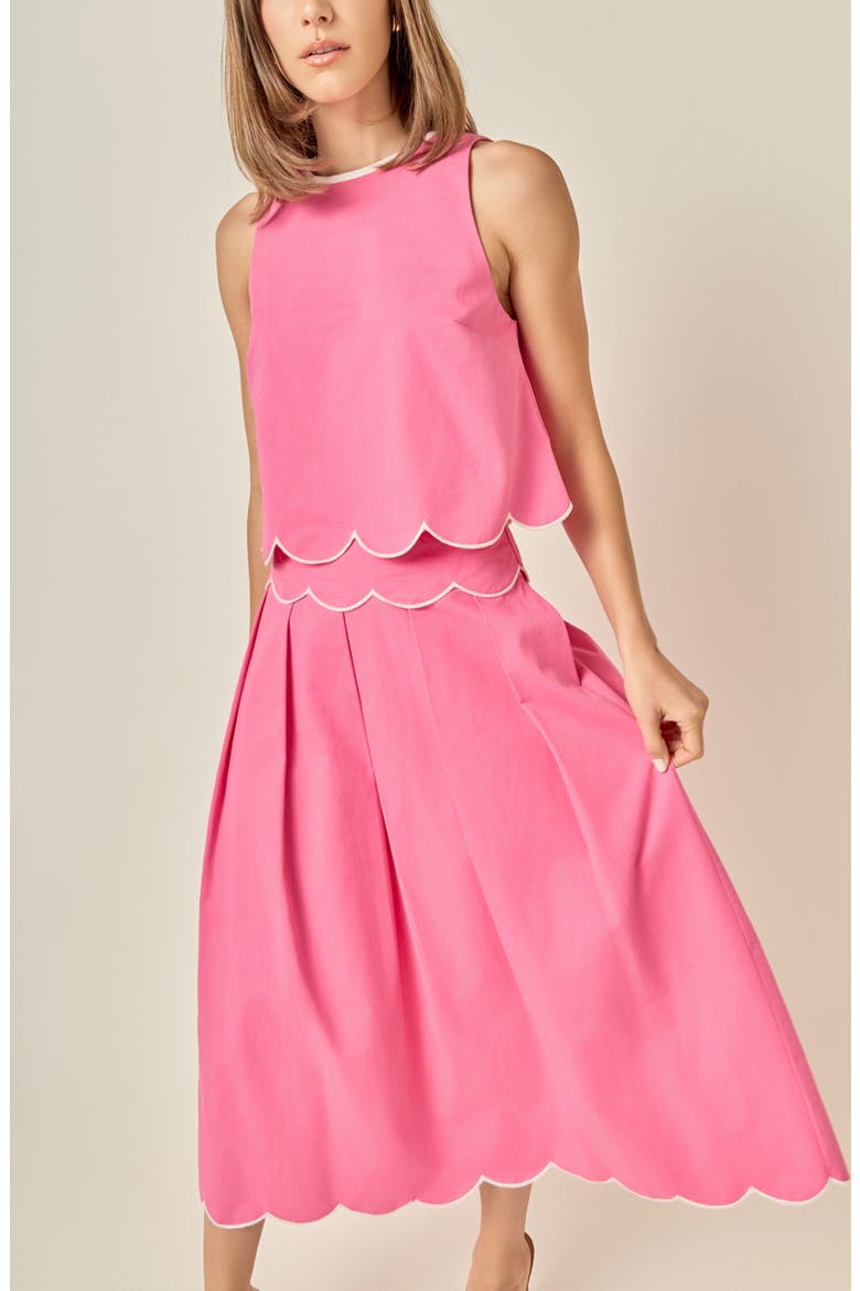 Scalloped Hem Midi Skirt, Alternate, color, ROSE PINK