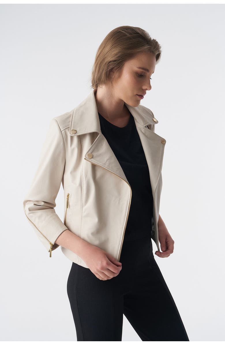 Furniq UK Cordelia Leather Jacket, Main, color, Beige