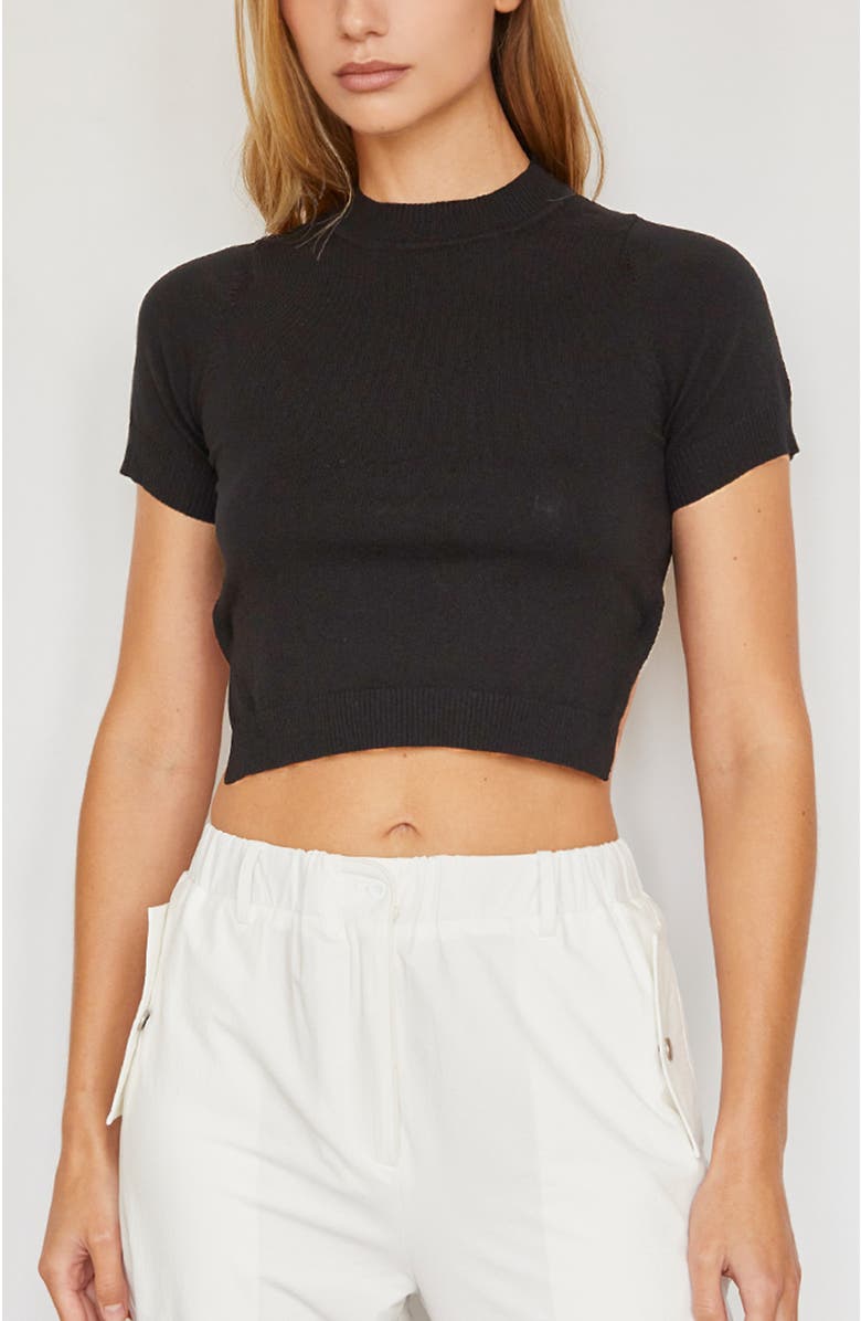 CRESCENT Tie Back Knit Top, Main, color, Black