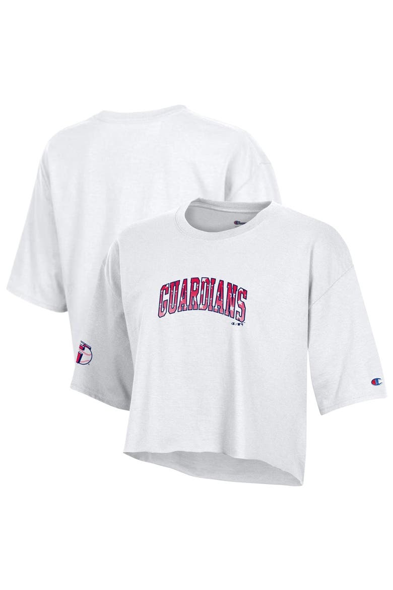 Women's Champion  White Cleveland Guardians Boyfriend Cropped Americana T-Shirt, Main, color, White