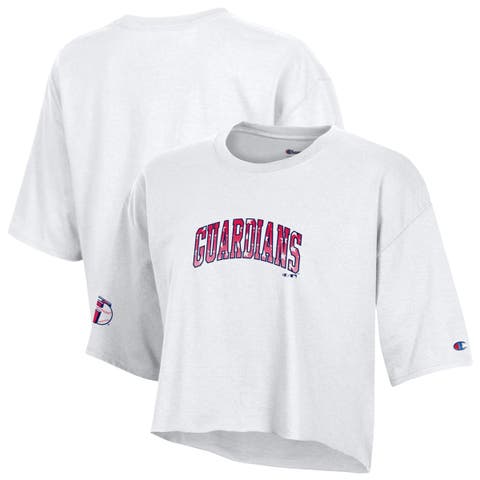 Women's Champion  White Cleveland Guardians Boyfriend Cropped Americana T-Shirt