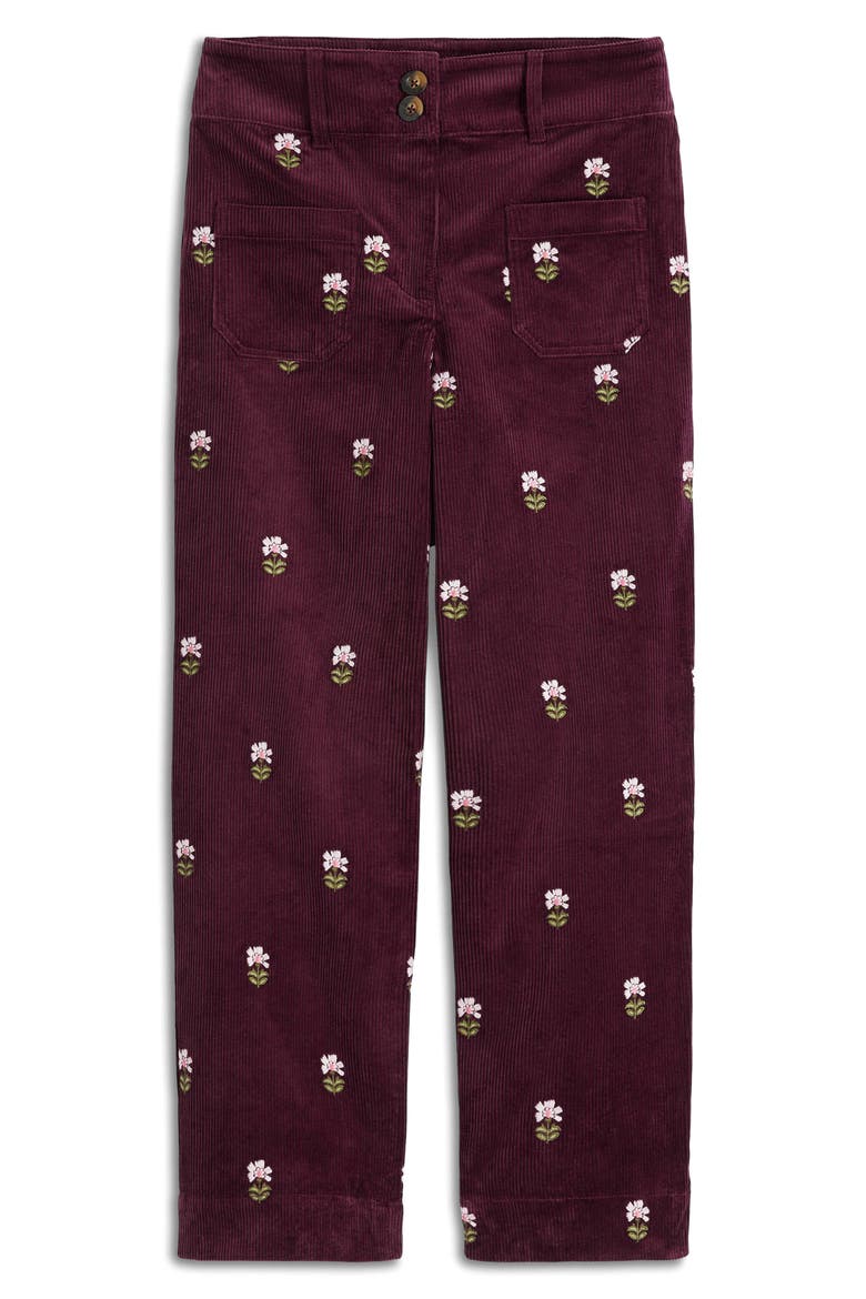 Embroidered Corduroy Ankle Pants, Alternate, color, DARK CHERRY EMBROIDERY