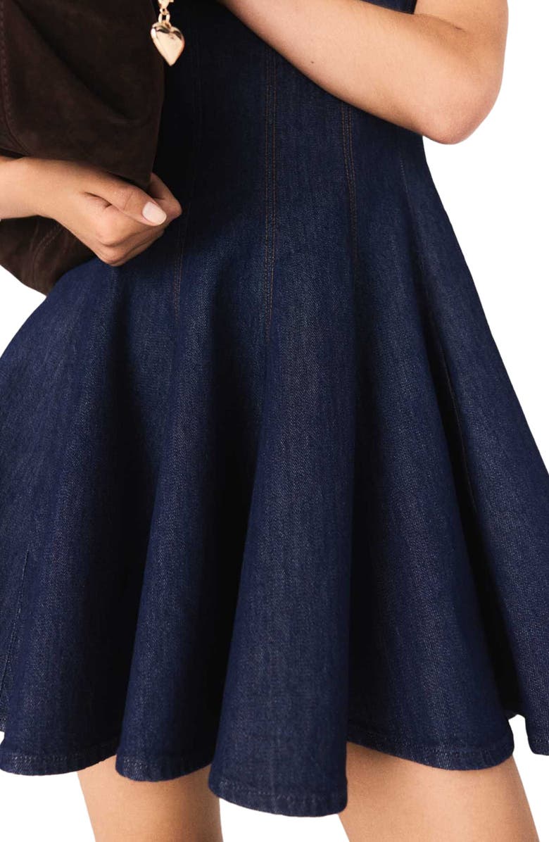 maje Mini denim dress with ruffles, Alternate, color, Navy