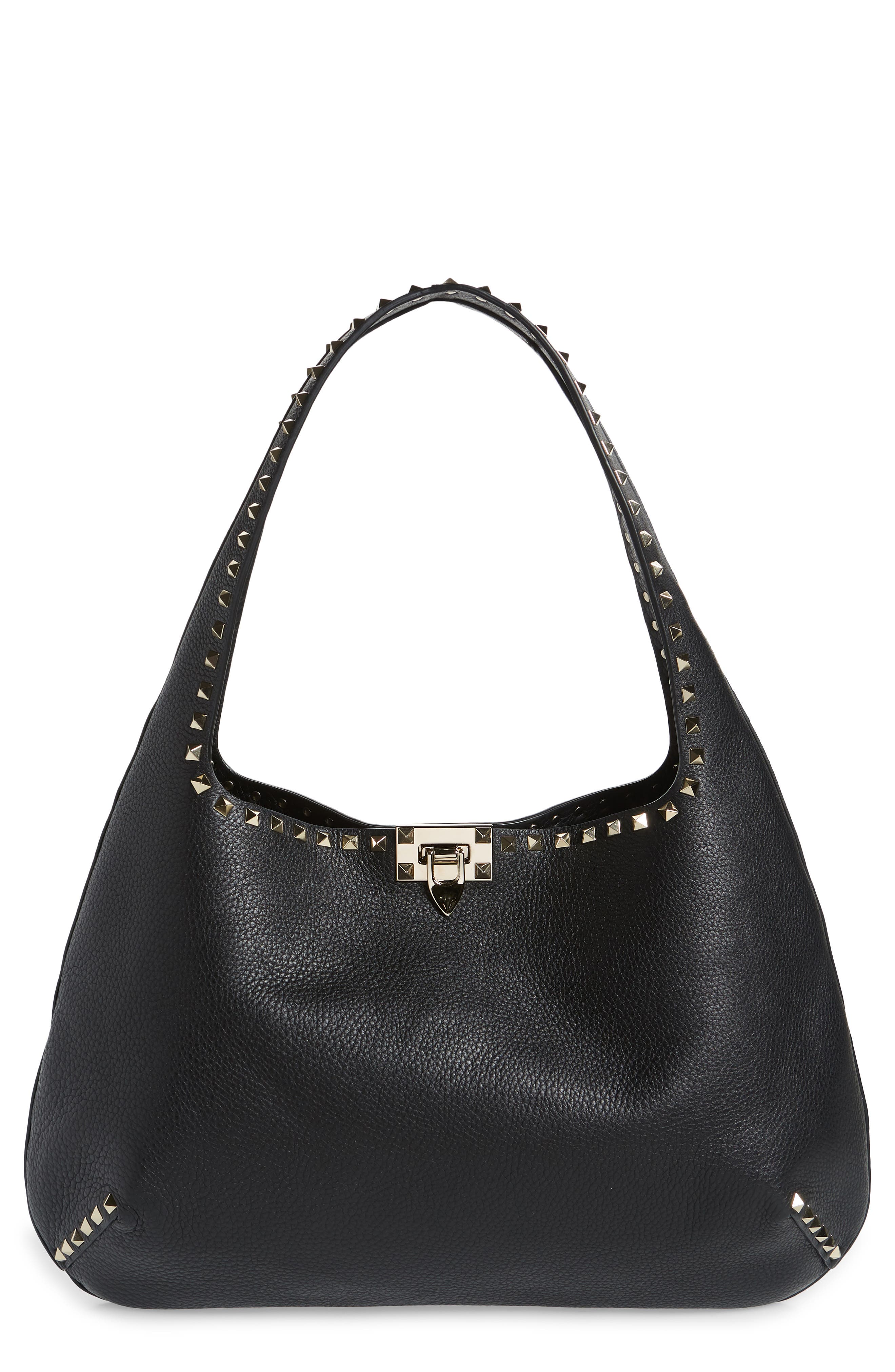 Valentino Garavani Rockstud Leather Hobo Bag, Main, color, 