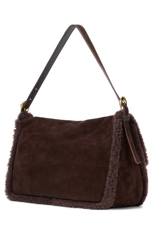 Staud Medium Harlow Suede Shoulder Bag With Faux Shearling Trim In Brown
