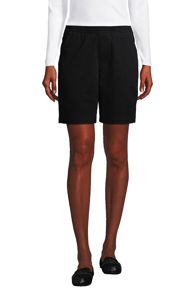 Lands' End Mid Rise Elastic Waist Pull On 10" Chino Bermuda Shorts, Main, color, Black