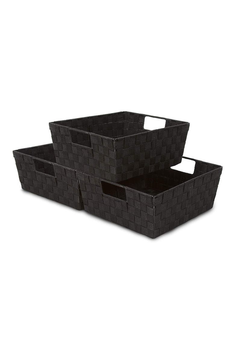 Woven Strap Tote Baskets - Set of 3, Main, color, BLACK