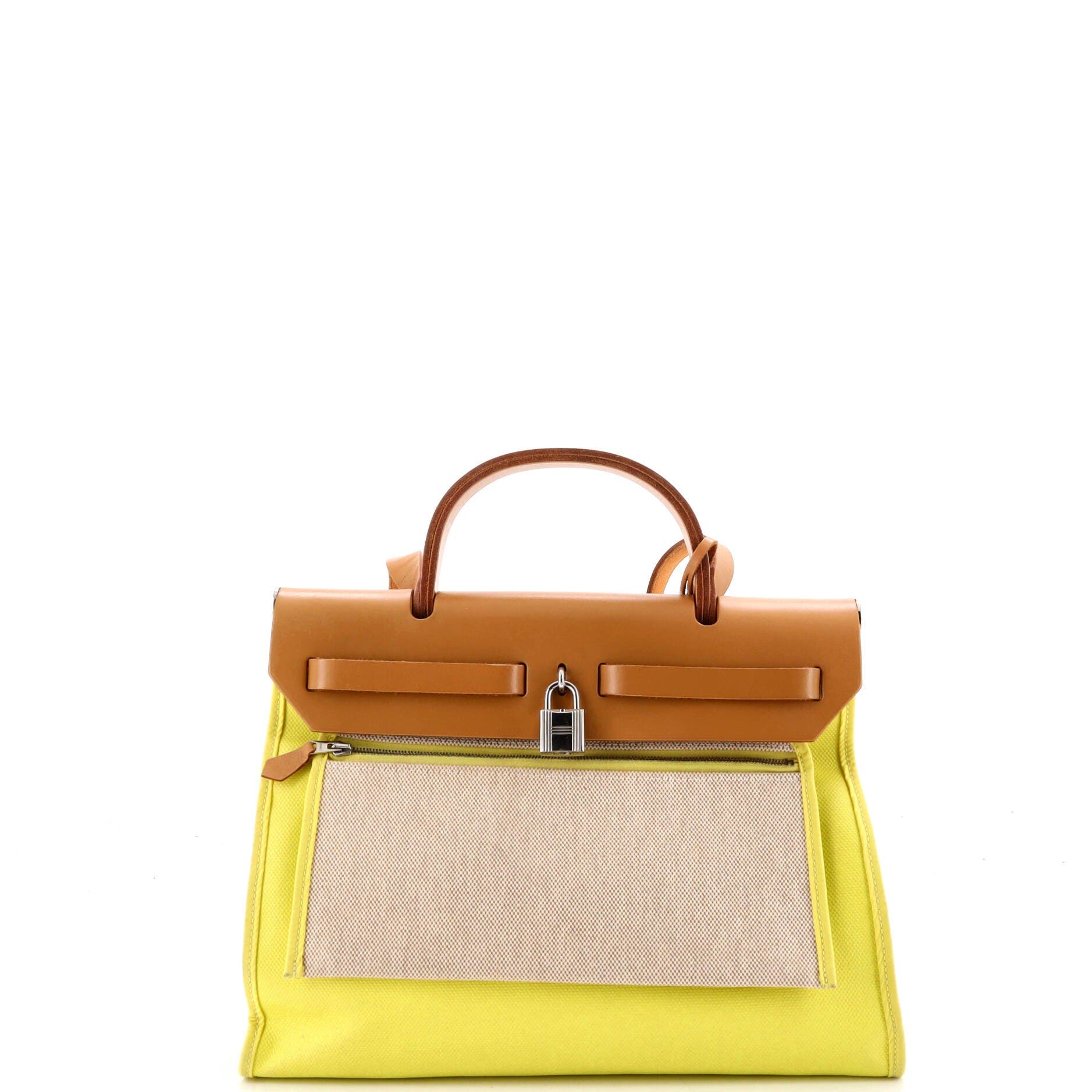 Pre-Owned Hermes Herbag Zip Berline Vache Canvas and Leather 31, Alternate, color, Jaune Citron
