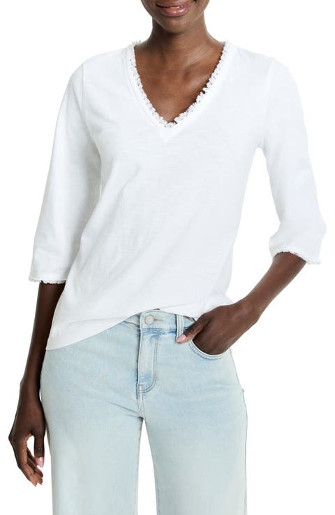 Fringe Trim Cotton T-Shirt