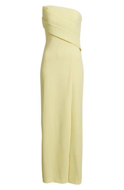 Origami Pleated Strapless Column Gown