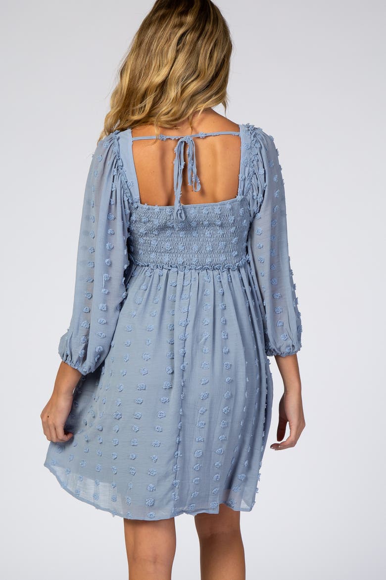Textured Dot Smocked Square Neck Chiffon Dress, Alternate, color, Light Blue