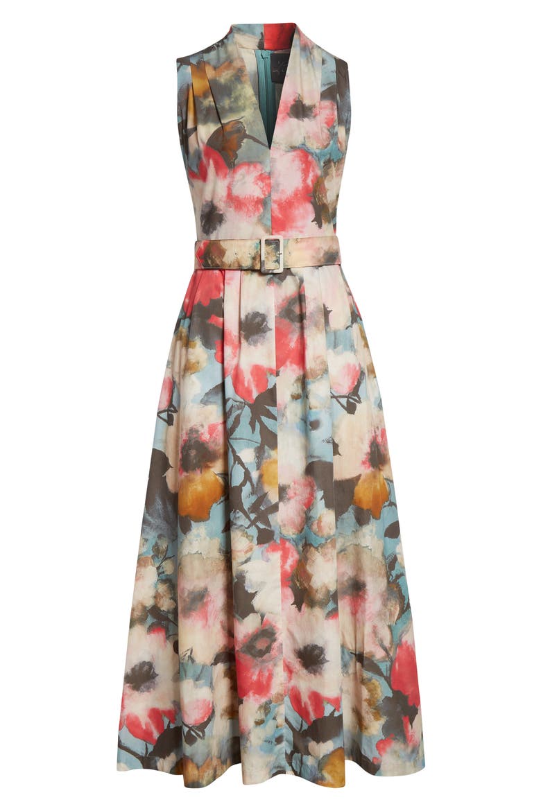 Floral Print Belted Cotton Dress, Alternate, color, MIST MULTI