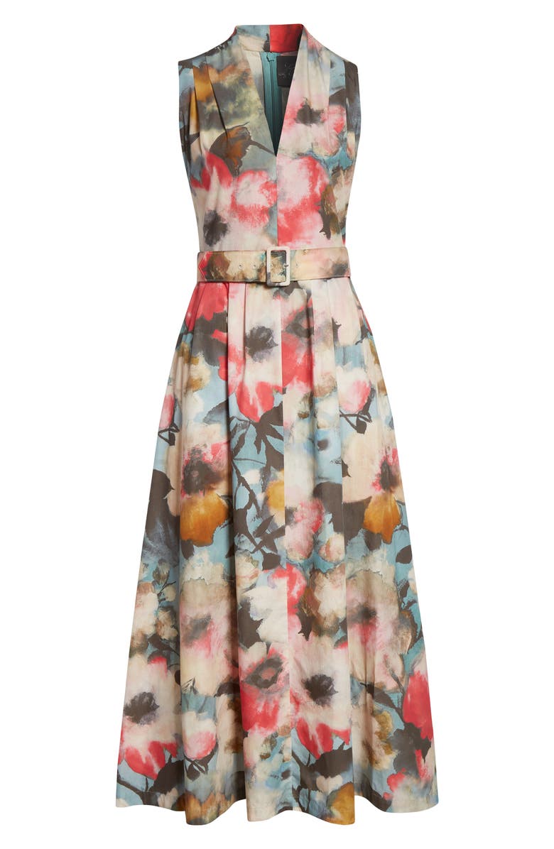Lela Rose Floral Print Belted Cotton Dress, Alternate, color, Mist Multi
