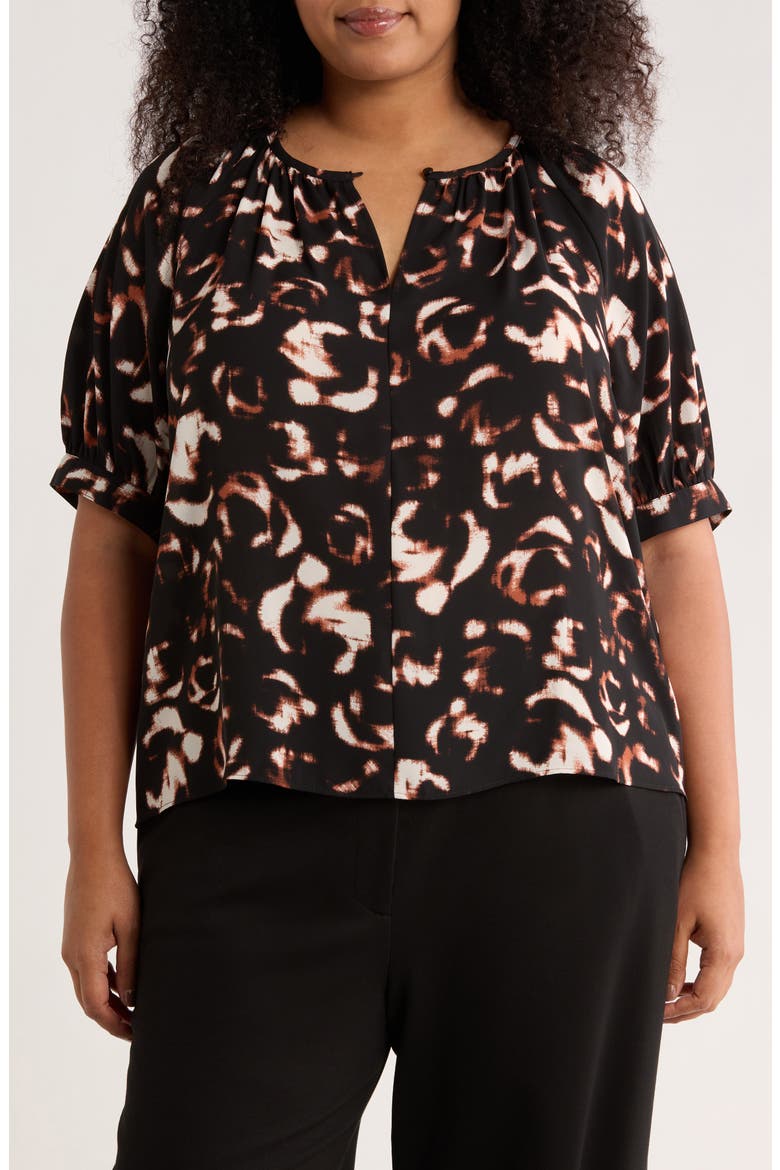 Gathered Neck Puff Sleeve Top, Main, color, BLACK IVORY FLORAL CAMO
