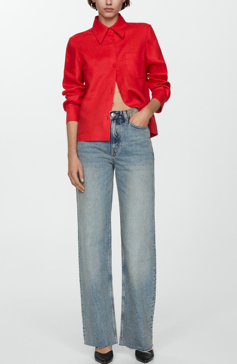 MANGO Linen Button-Up Shirt, Alternate, color, Coral Red