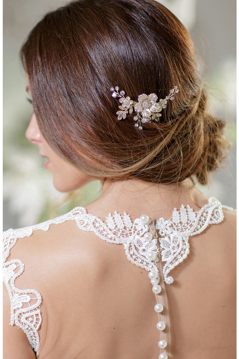 Alessandra Floral Crystal Clip, Alternate, color, SILVER