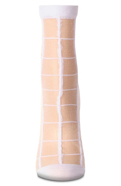 Memoi Sheer Plaid Ankle Socks In White