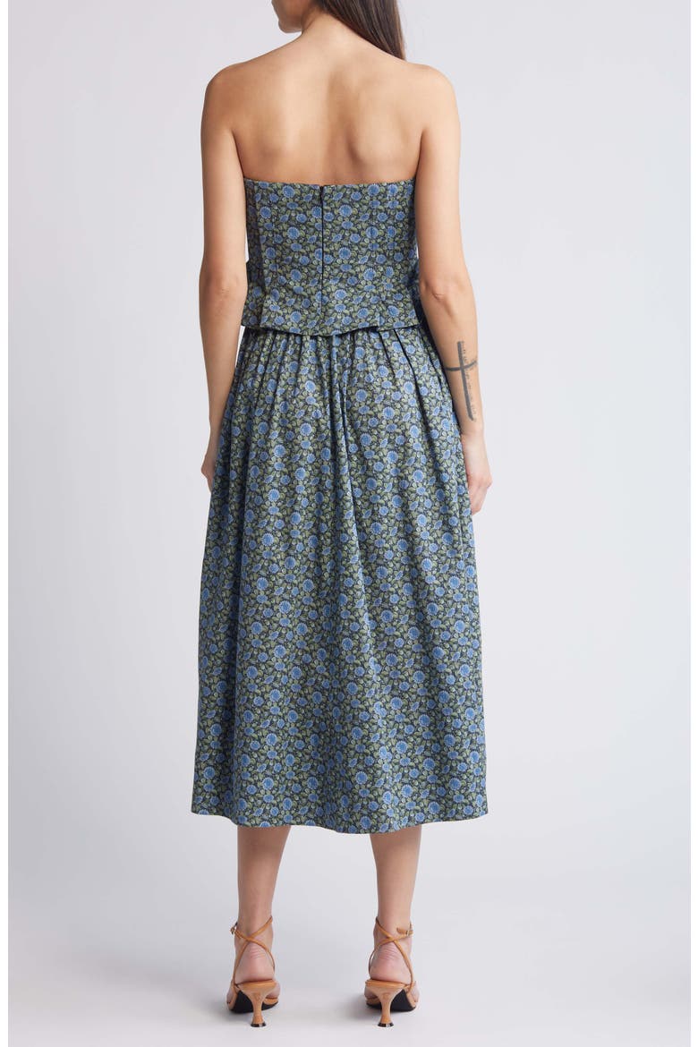 Floral Ditsy Pintuck Peplum Strapless Midi Dress, Alternate, color, PICNIC NIGHT