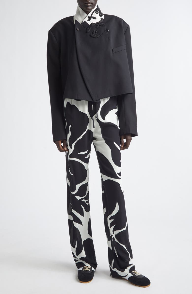 Dries Van Noten Bosea Crop Embroidered Wool Gabardine Jacket, Alternate, color, Black