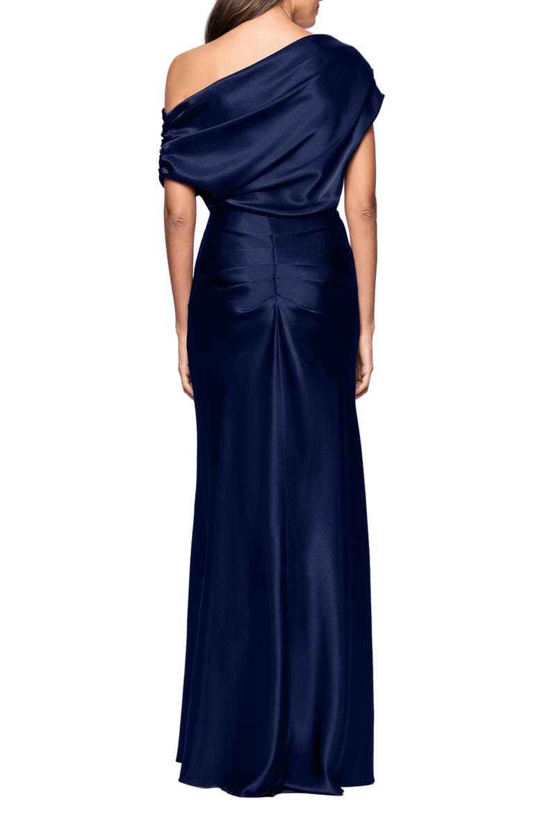 One-Shoulder Satin Gown, Alternate, color, NAVY