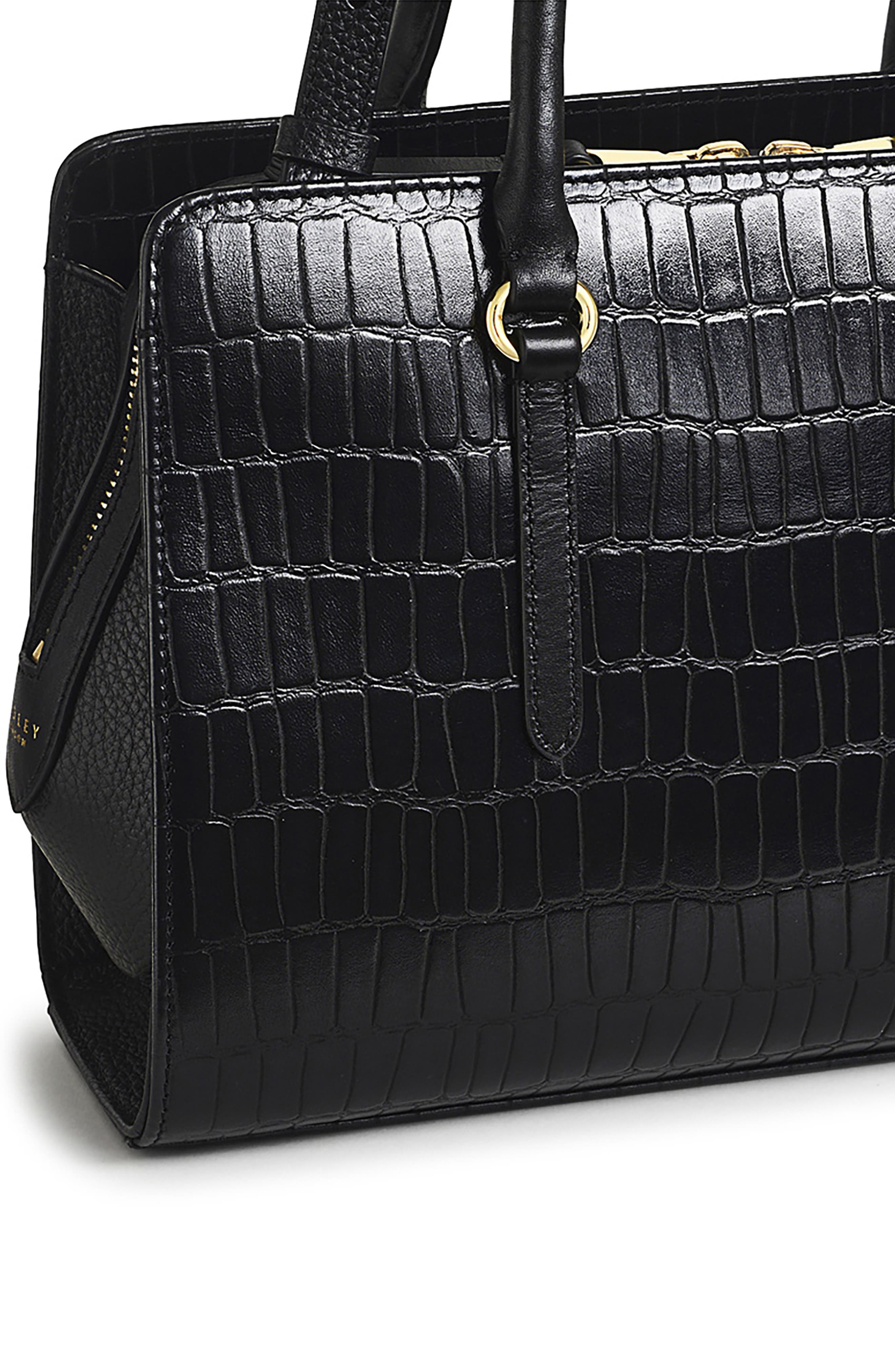 Radley Angel Lane Croc Embossed Leather Satchel, Alternate, color, Black