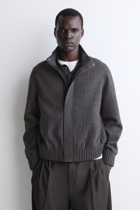 Pinstriped Bonded-jersey Bomber Jacket