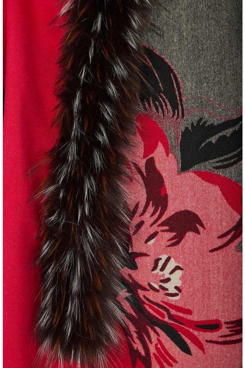 Floral Faux Fur Trim Scarf, Alternate, color, RED