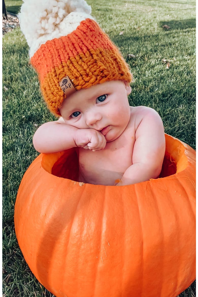 Halloween Candy Corn Pompom Hat, Alternate, color, CANDY CORN