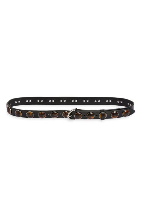 Cabochon Studded Leather Belt