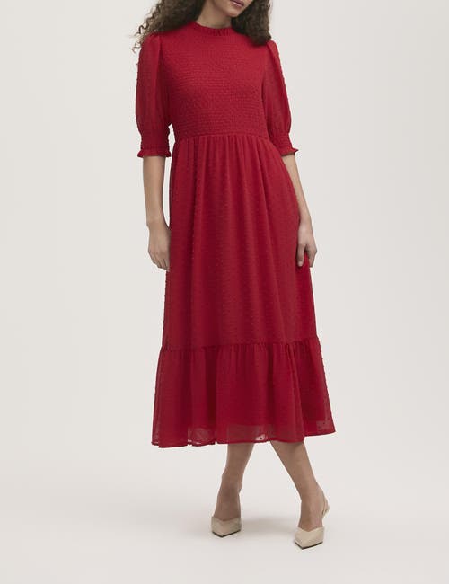 Finery London Amelia 3/4 Sleeve Chiffon Midi Dress In Red