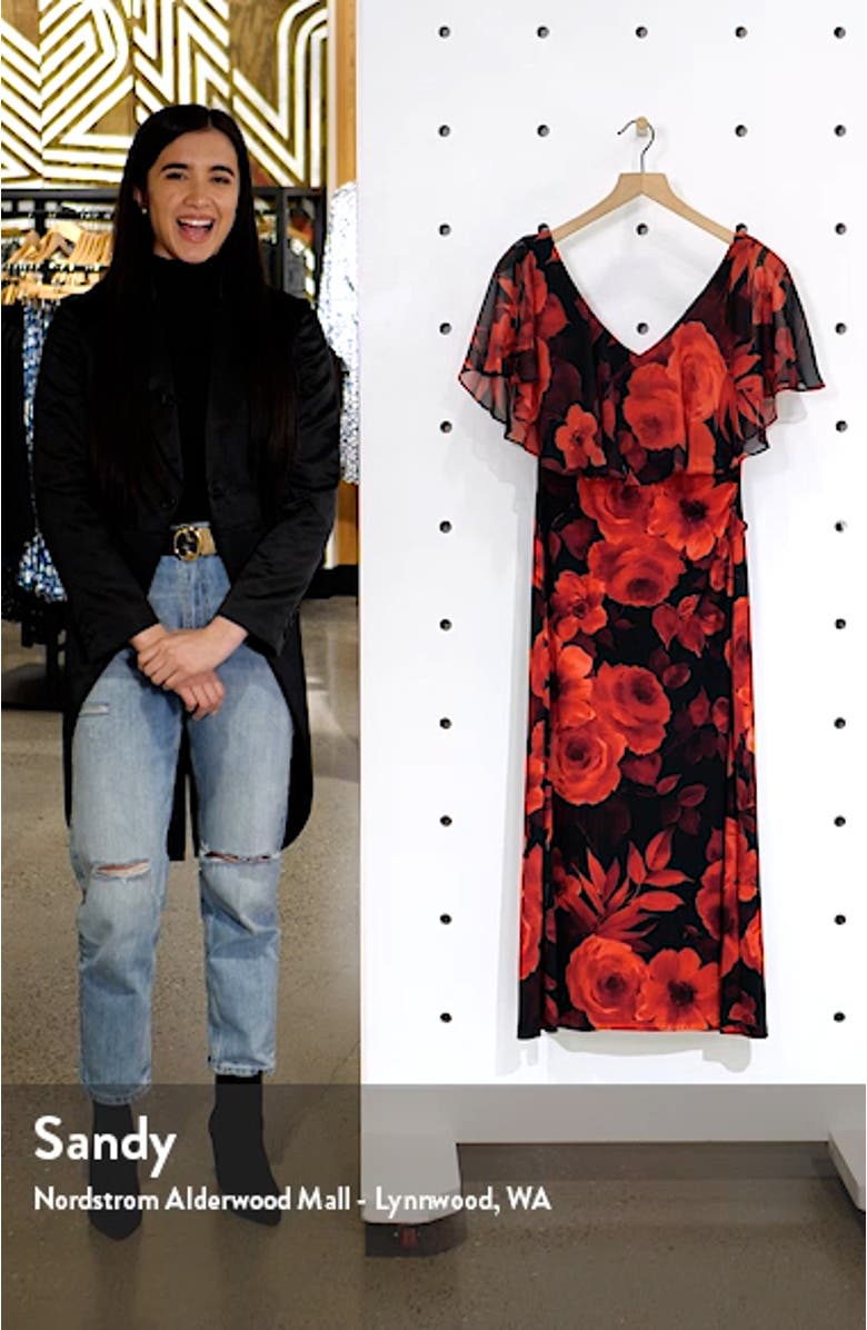 Mixi Floral Print Cape Sleeve Dress, sales video thumbnail