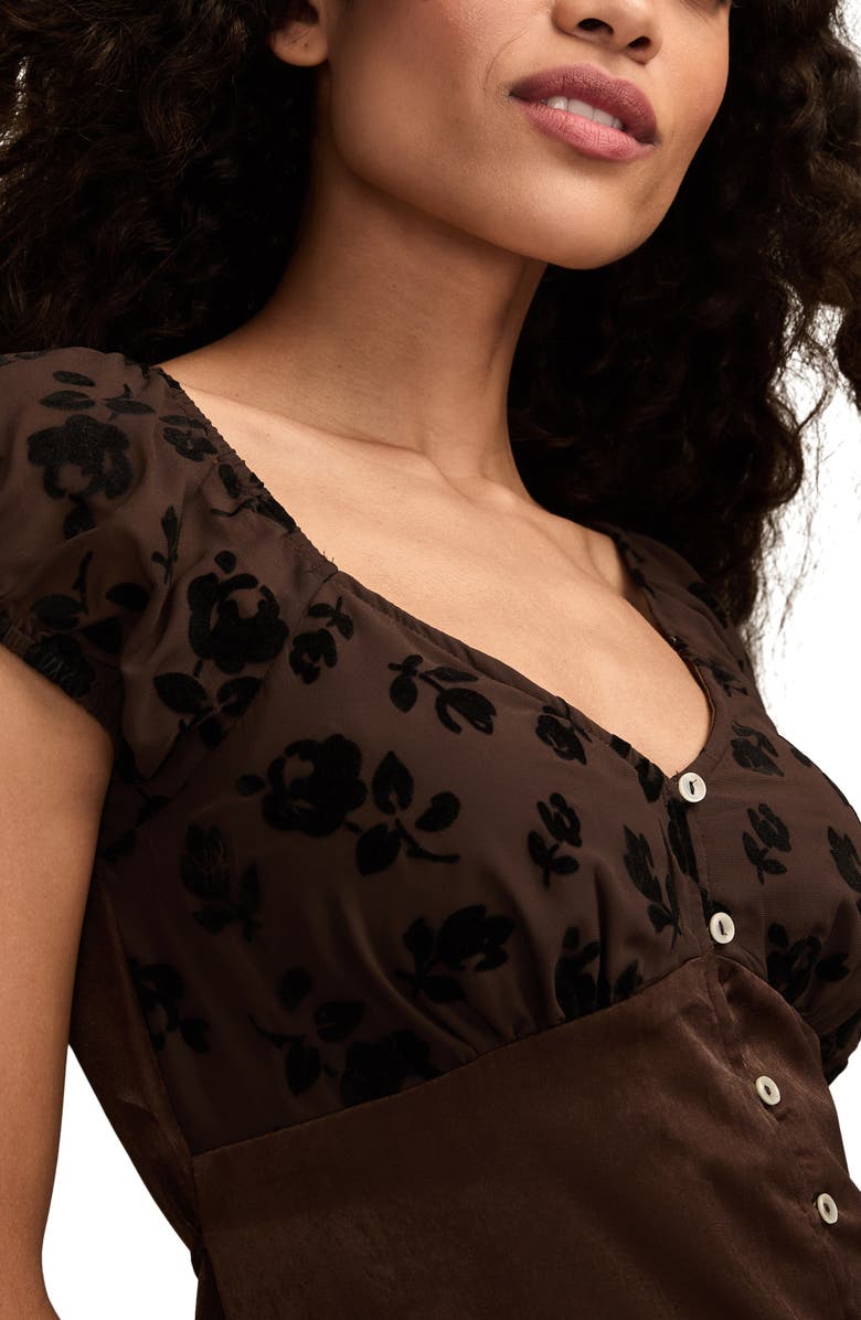 Lucky Brand Simone Velvet Burnout Midi Dress, Alternate, color, Chocolate Brown