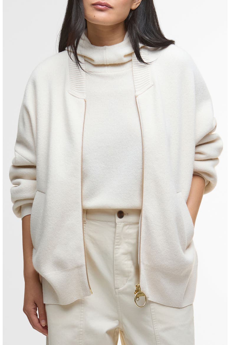 Milda Cotton & Wool Bomber Cardigan, Main, color, BIRCH