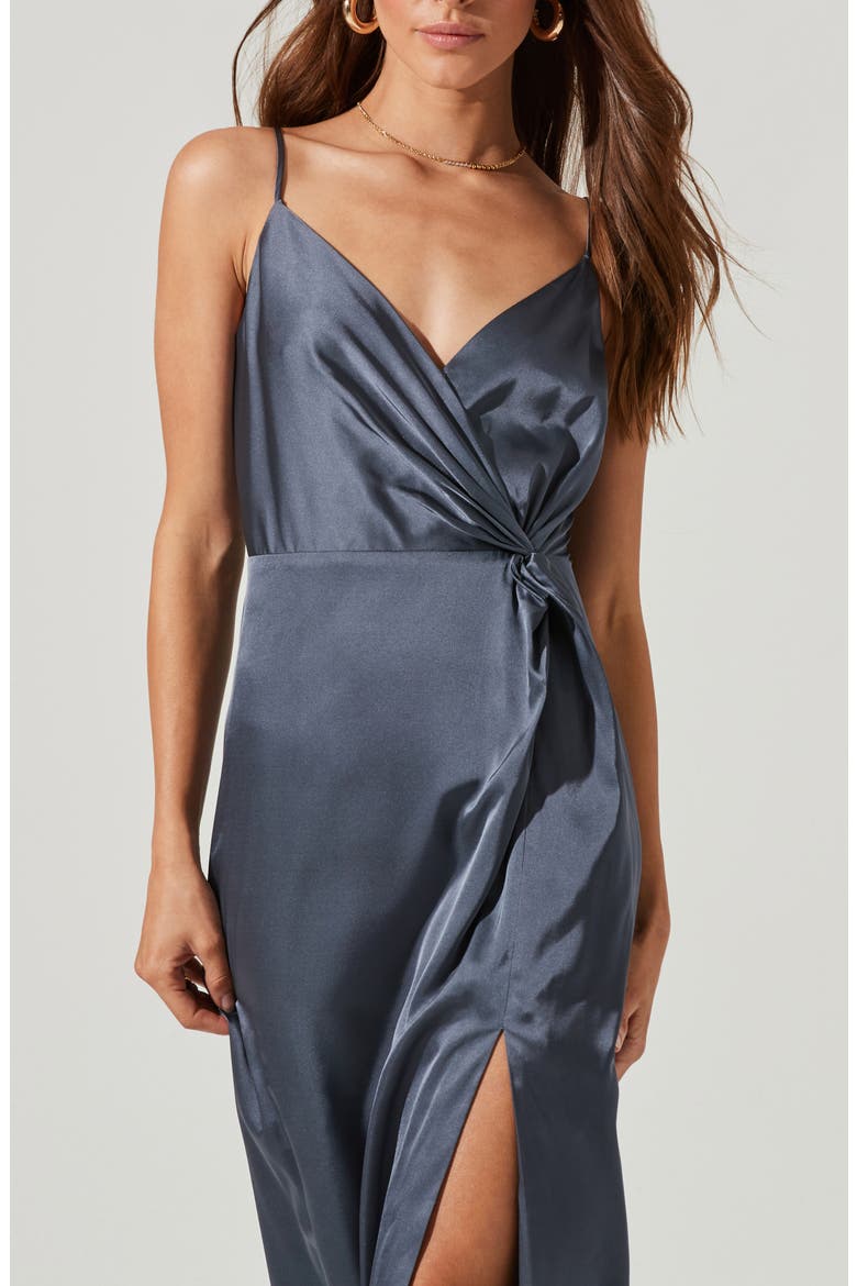 Twist Front Satin Dress, Alternate, color, SLATE BLUE
