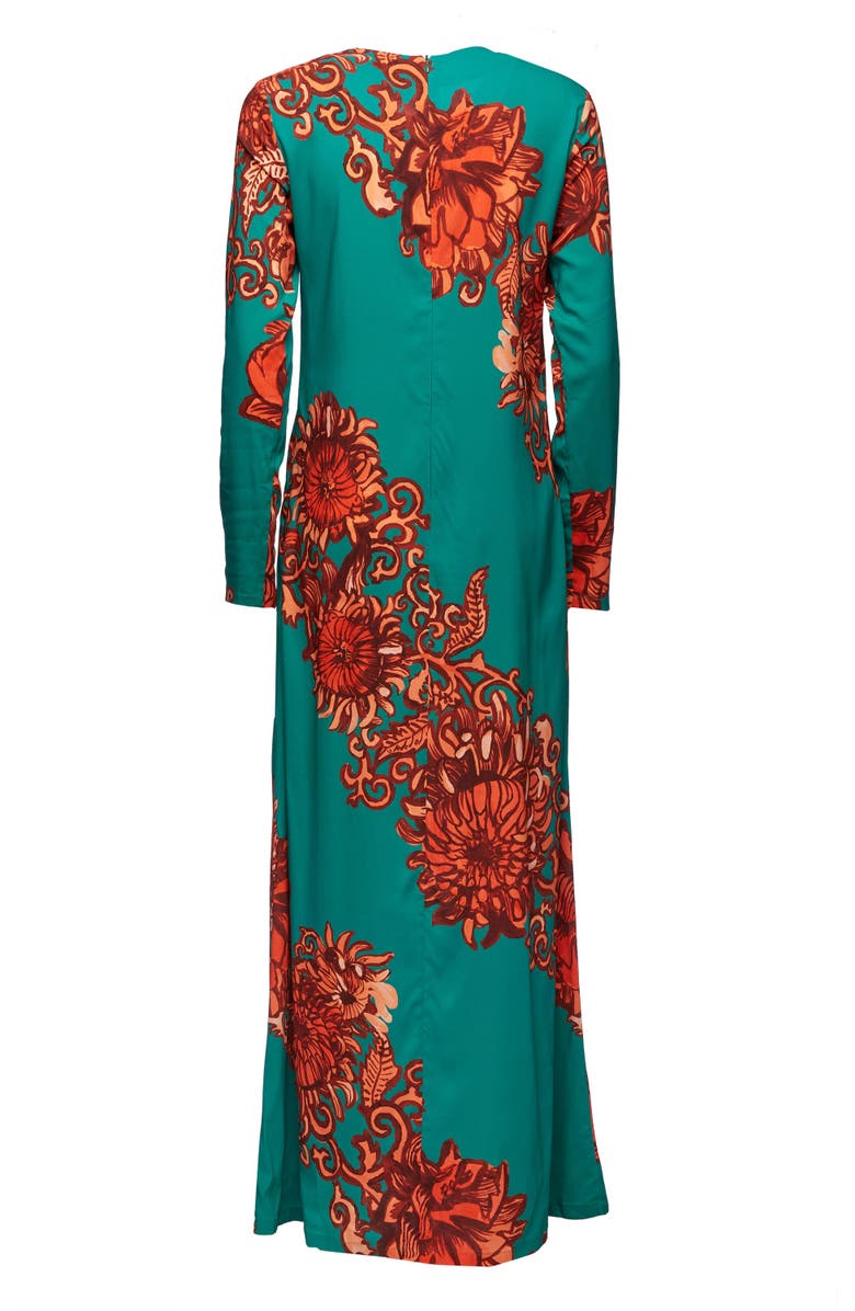 La DoubleJ Long Sleeve Swing Dress Anemone Ghirlanda Green, Alternate, color, Anemone Ghirlanda Green