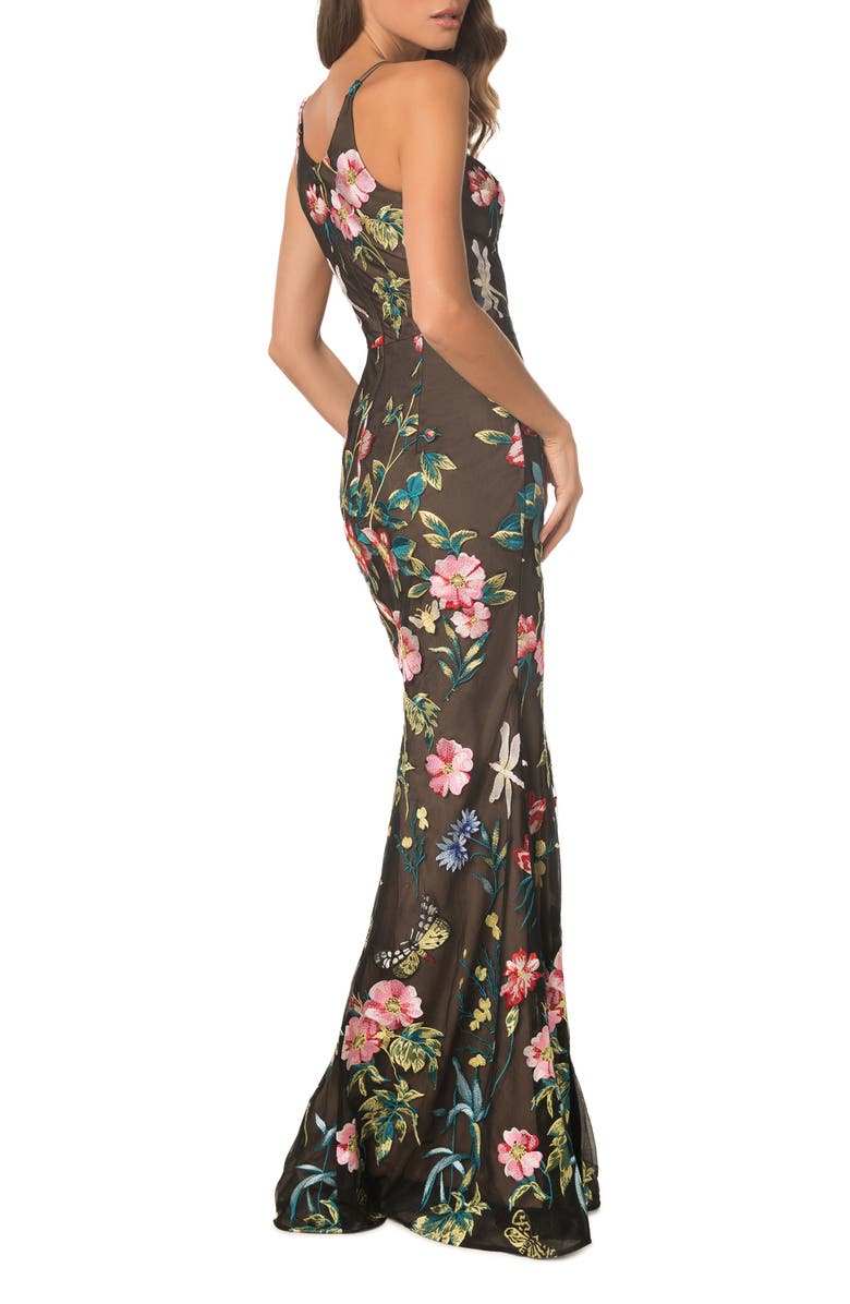 Dress the Population Iris Floral Embroidered Mermaid Gown, Alternate, color, Black Multi