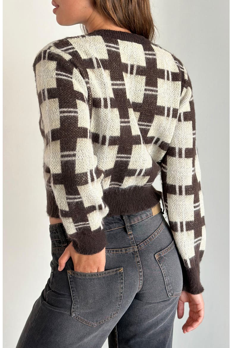 Anzio Check Cardigan, Alternate, color, CHECK BROWN