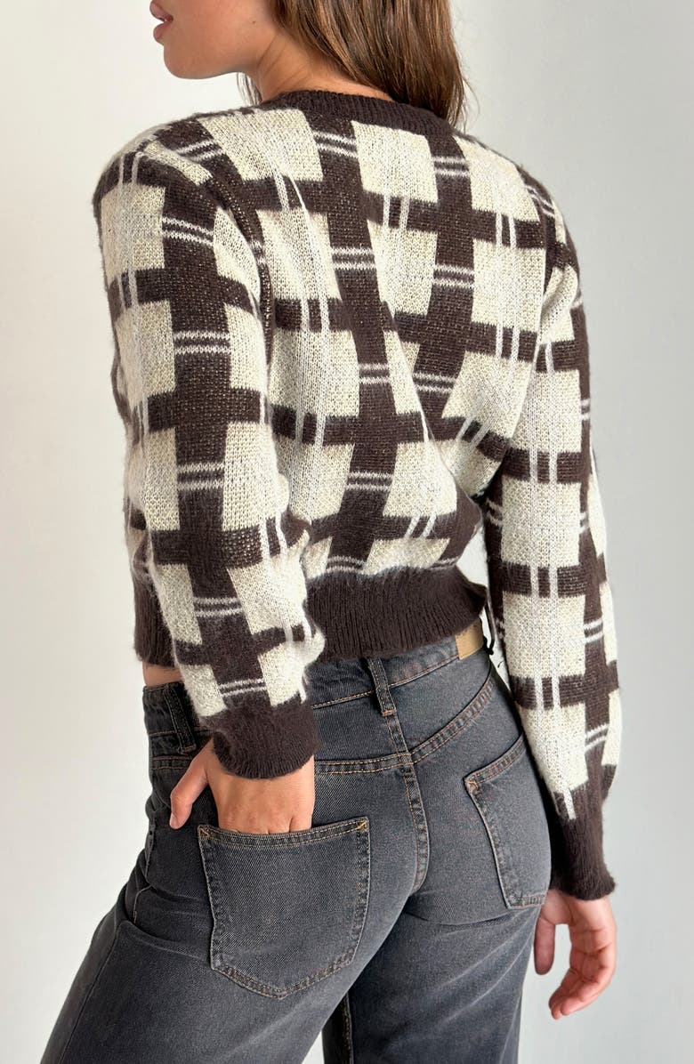 Motel Anzio Check Cardigan, Alternate, color, Check Brown