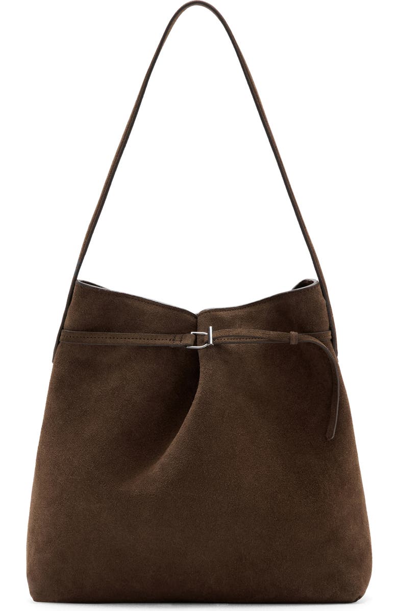 MANGO Suede Buckle Bucket Bag, Main, color,