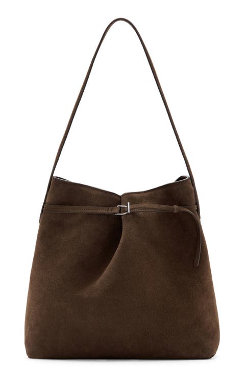 Suede Buckle Bucket Bag