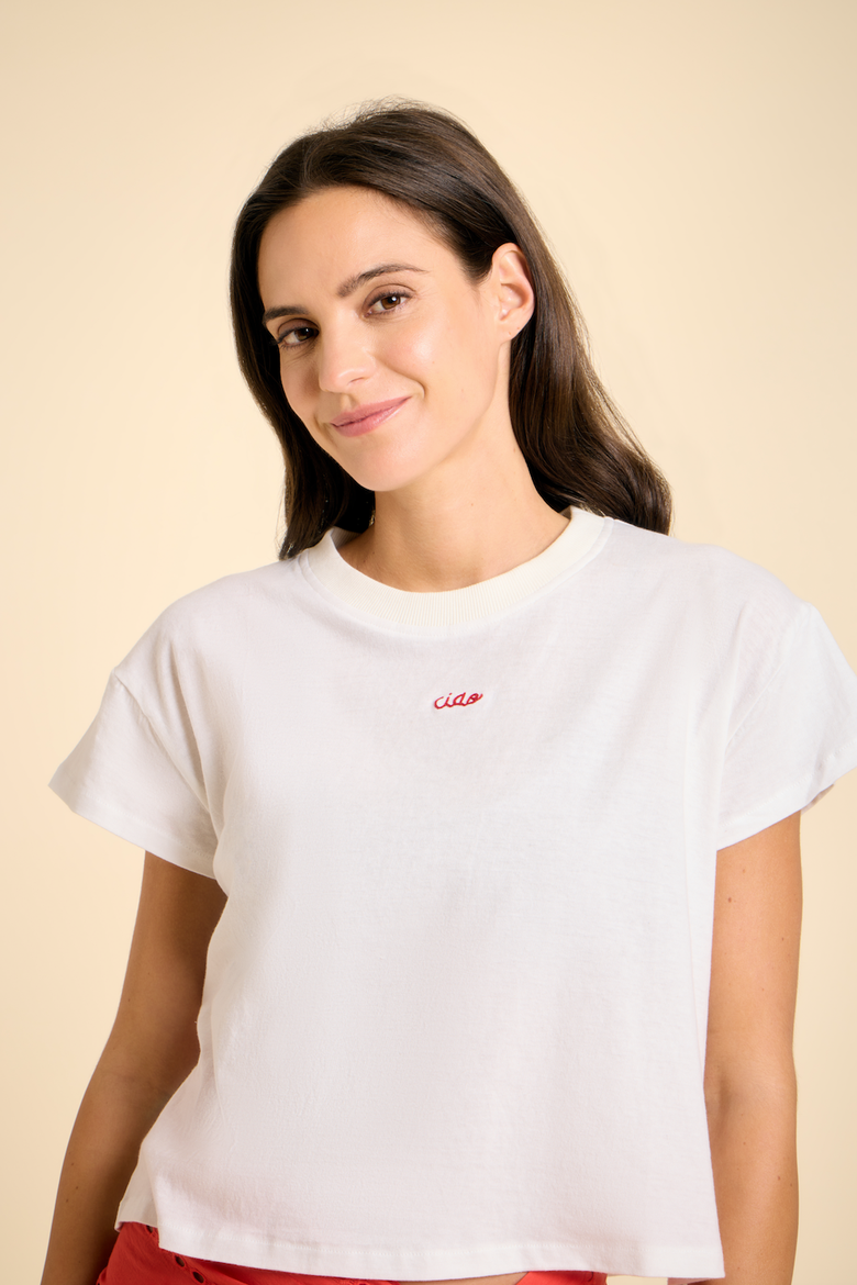 Ciao Embroidered Crop Tee, Alternate, color, White