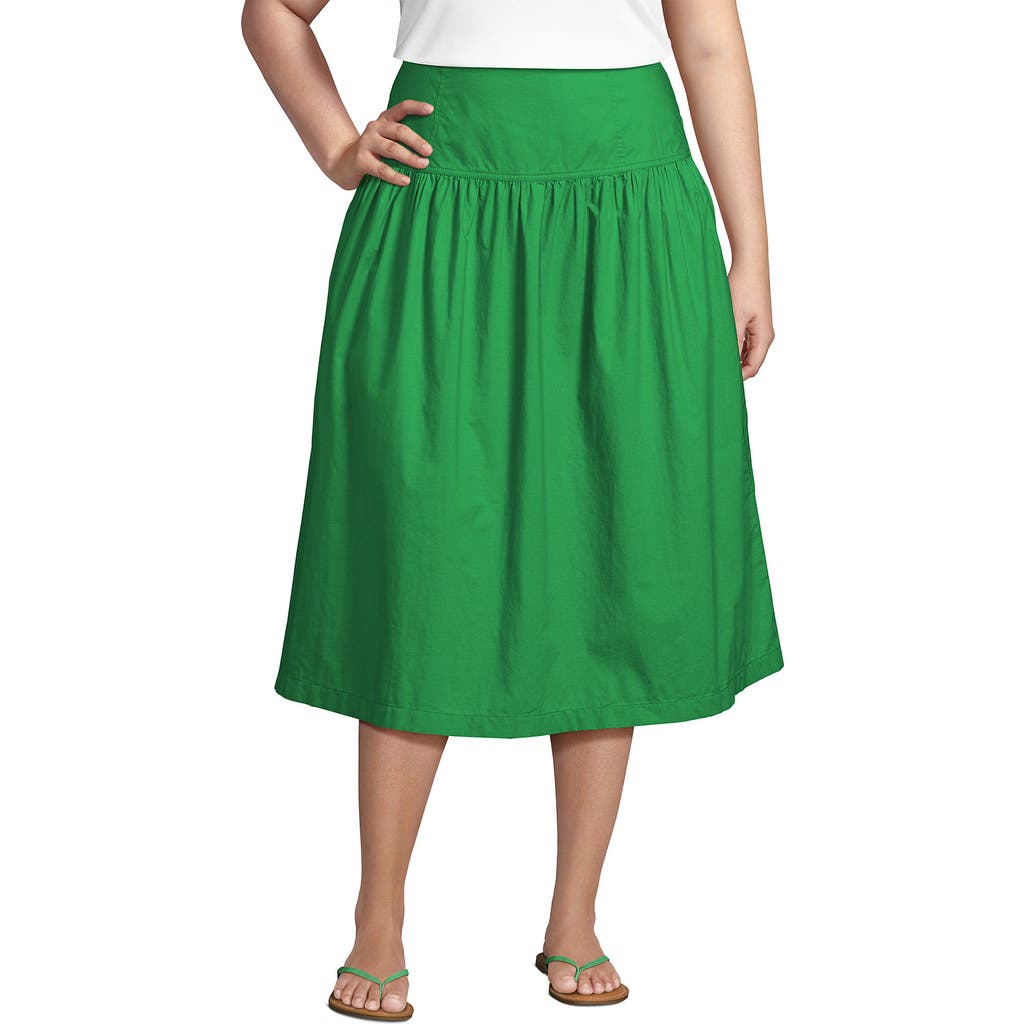 LANDS' END LANDS' END PLUS SIZE POPLIN DROP WAIST MIDI SKIRT
