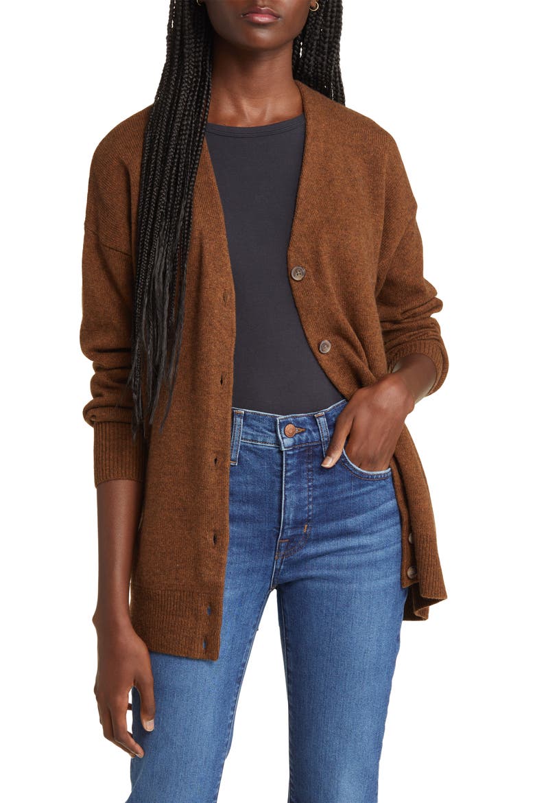 V-Neck Relaxed Cardigan, Main, color, HEATHER HICKORY