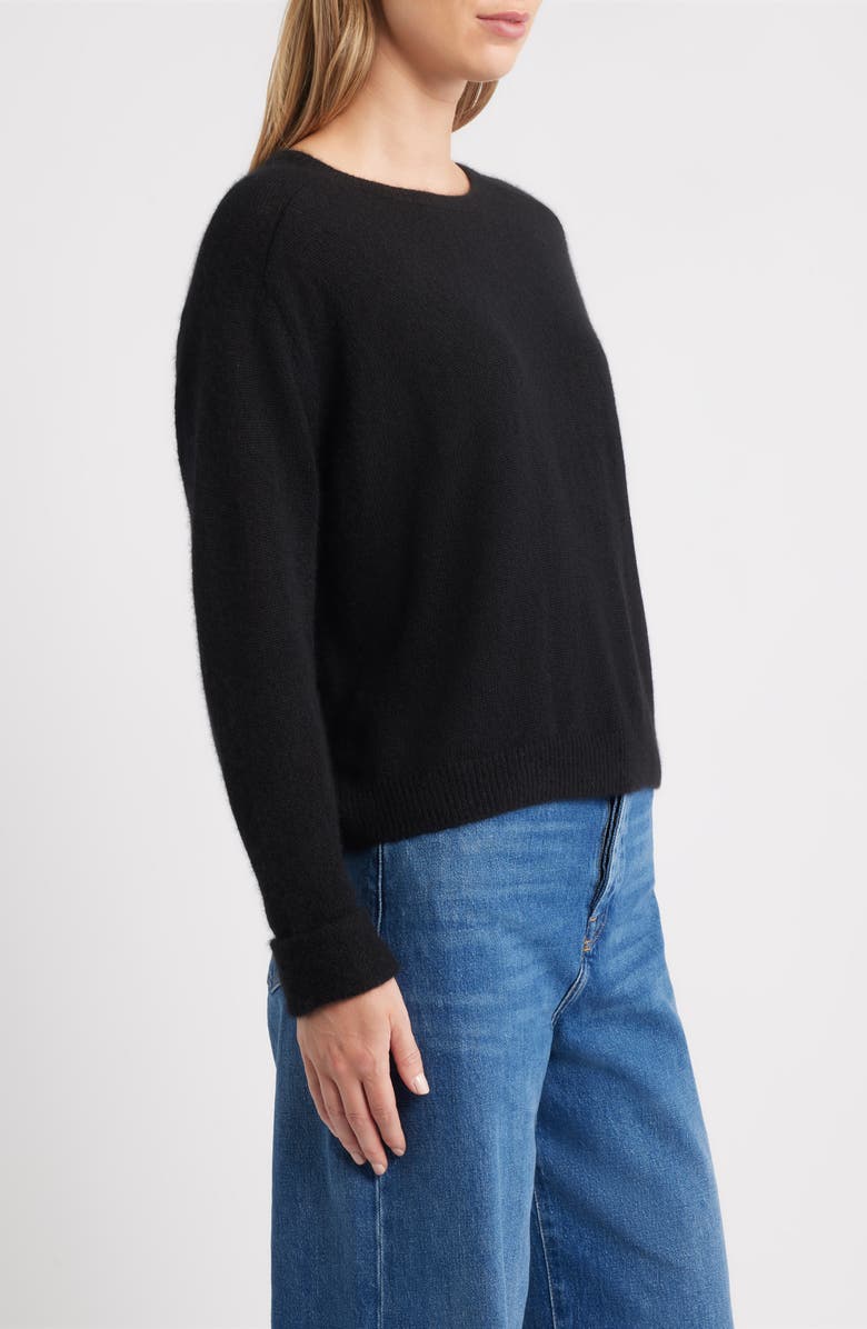 MARGARET O'LEARY Crewneck Rolled Cuff Cashmere & Silk Sweater, Alternate, color, Black