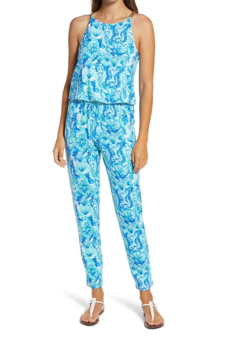 Keeran Sleeveless Jumpsuit, Main, color, SEA GLASS AQUA SEEING DOUBLE